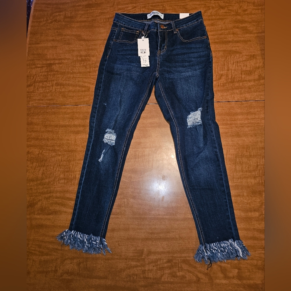 Authurna Denim Blue Jeans Stretch Distressed Cropped Ankle Skinny 7 NWT 28x26